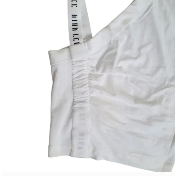 NWT Dion Lee Midweight Jersey Asymmetrical Gathered White Logo Tee - Size 0